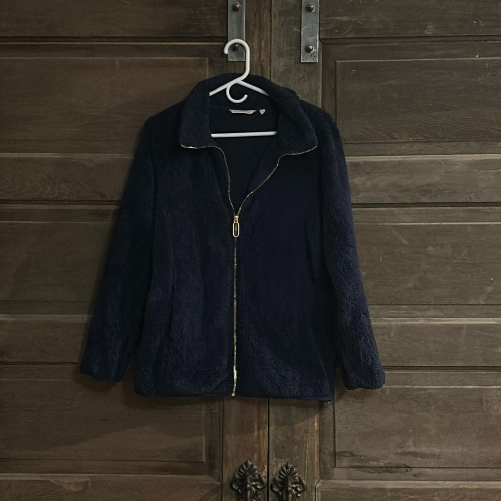Soft Surroundings Jacket Navy Blue‎ Size Small Gold Zipper